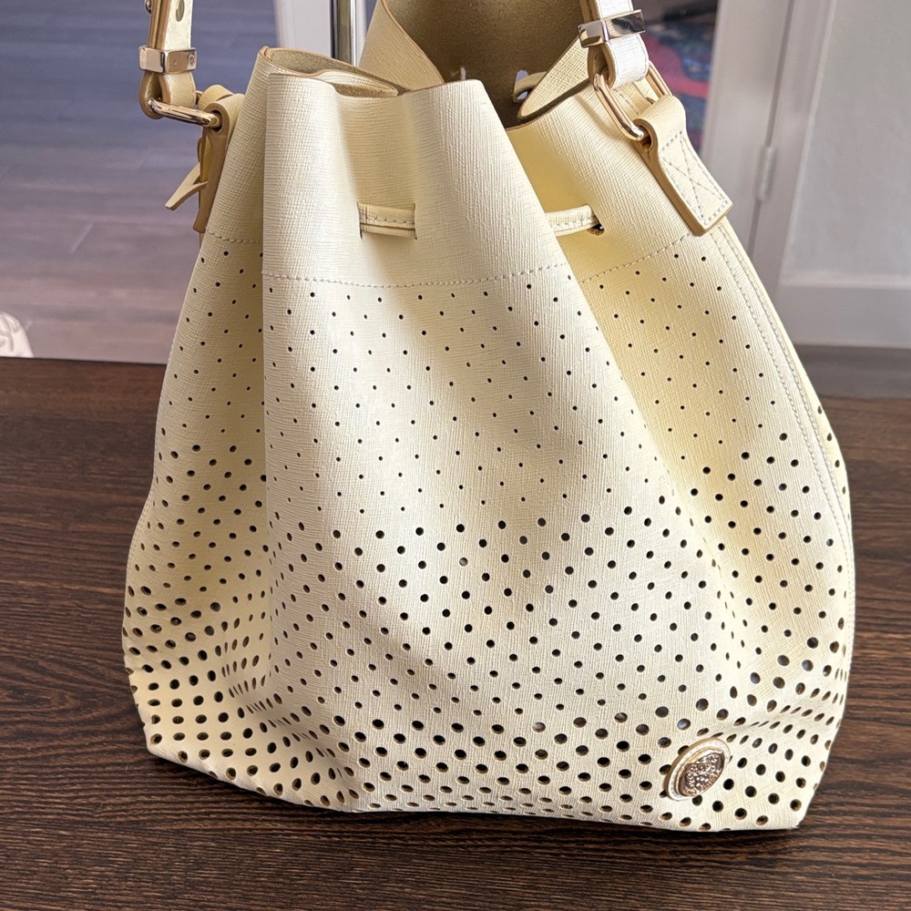Vince Camuto Light Yellow Leather Ombré Perforated Shoulder Bag w/ Pouch - Picture 7 of 11